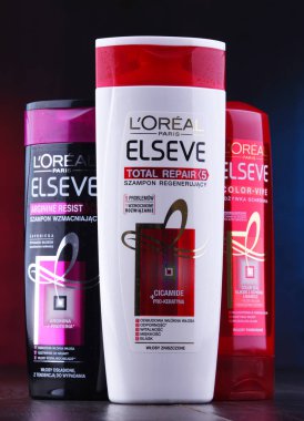 Poznan, Pol - 5 Aralık 2018: Clichy, Hauts-de-Seine ürünleri, L L'Oreal, bir Fransız kozmetik şirketi genel merkezi. Dünyanın en büyük kozmetik üreticisi olduğunu.