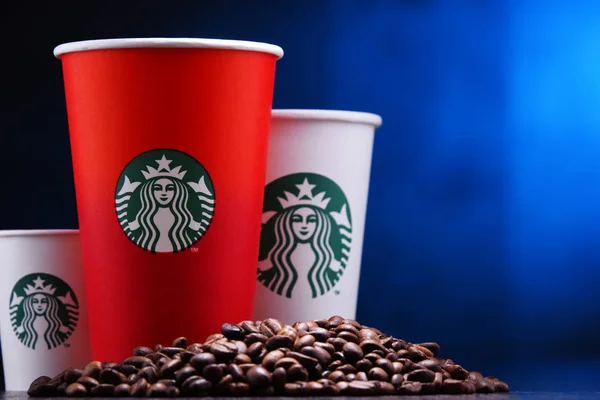 Πόζναν Pol Δεκεμβρίου 2018 Ποτήρια Των Starbucks Όνομα Της Εταιρείας — Φωτογραφία Αρχείου