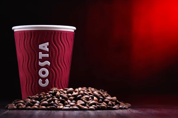 Poznań Grudzień 2018 Puchar Costa Coffee Marka British Coffeehouse Wielonarodowe — Zdjęcie stockowe