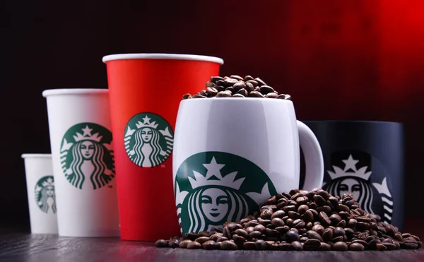 Poznan Pol Dec 2018 Cups Starbucks Name Coffee Company Coffeehouse — Stock Photo, Image