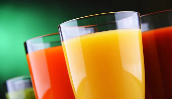 Verres Avec Jus Fruits Légumes Frais Biologiques Régime Désintoxication — Photo