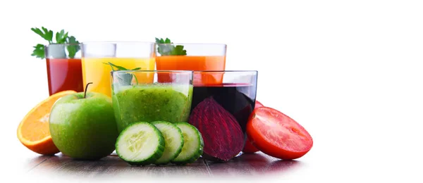 Vasos Con Zumos Frutas Vegetales Orgánicos Frescos Dieta Desintoxicación —  Fotos de Stock