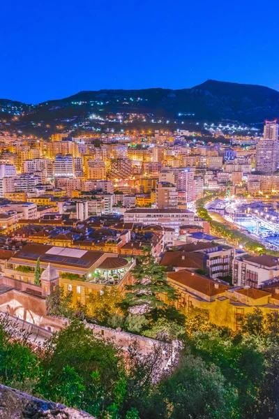 Vista Ciudad Mónaco Riviera Francesa Después Del Atardecer —  Fotos de Stock