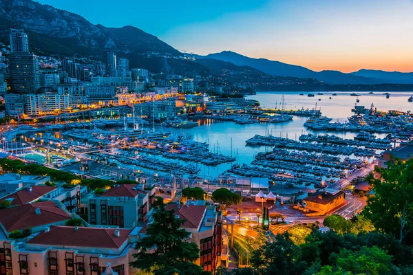 Blick Auf Die Stadt Monaco Der Französischen Riviera Nach Sonnenuntergang — Stockfoto