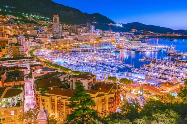 Vista Ciudad Mónaco Riviera Francesa Después Del Atardecer —  Fotos de Stock