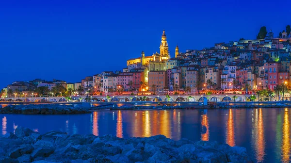 Old Town Architecture Menton French Riviera Night — Stock Photo, Image