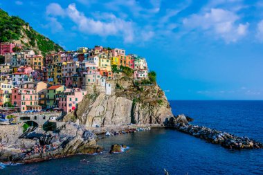Manarola, İtalya - 13 Eylül, 2018: Pitoresk kasaba, Manarola, La Spezia, Liguria, İtalya'nın ili