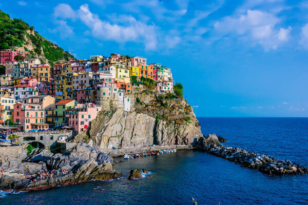 MANAROLA, ITALY - SEP 13, 2018: Picturesque town of Manarola, in the province of La Spezia, Liguria, Italy