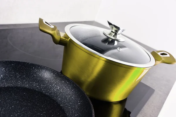 Sartén Olla Acero Cocina Inducción Moderna — Foto de Stock