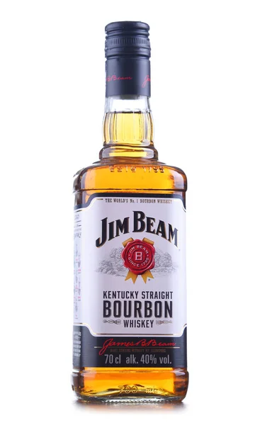 ボトルのジム ビーム ベストセラーの世界では バーボンのブランドの一つがクレルモン ケンタッキー州ビーム株式会社によって生成されるポズナン ポーランド 2019 — ストック写真