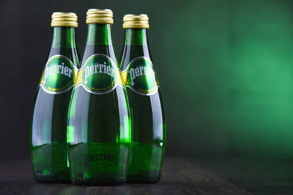 Poznan Pol Jan 2019 Bottles Perrier French Brand Natural Bottled — Stock Photo, Image