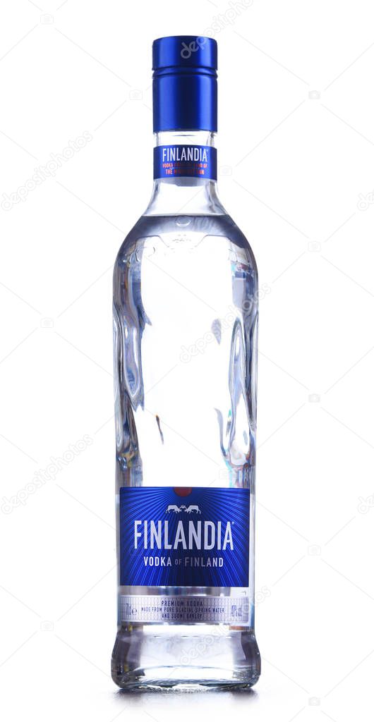 POZNAN, POL - JAN 24, 2019: Bottle of Finlandia, a brand of Finnish vodka owned by the Brown-Forman Corporation and distributed in 135 countries.