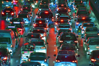 Bangkok, Tayland - 29 Ocak 2018: Bangkok Street rush hour sırasında.