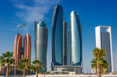 Abu Dhabi, Birleşik Arap Emirlikleri - 10 Şubat 2019: Etihad kuleleri Abu Dabi, Birleşik Arap Emirlikleri