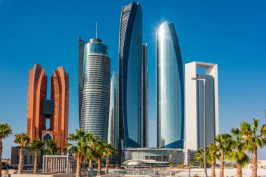 Abu Dhabi, Birleşik Arap Emirlikleri - 10 Şubat 2019: Etihad kuleleri Abu Dabi, Birleşik Arap Emirlikleri