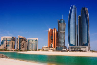 Abu Dhabi, Birleşik Arap Emirlikleri - 10 Şubat 2019: Etihad kuleleri Abu Dabi, Birleşik Arap Emirlikleri