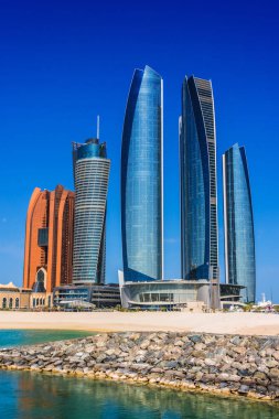 Abu Dhabi, Birleşik Arap Emirlikleri - 10 Şubat 2019: Etihad kuleleri Abu Dabi, Birleşik Arap Emirlikleri