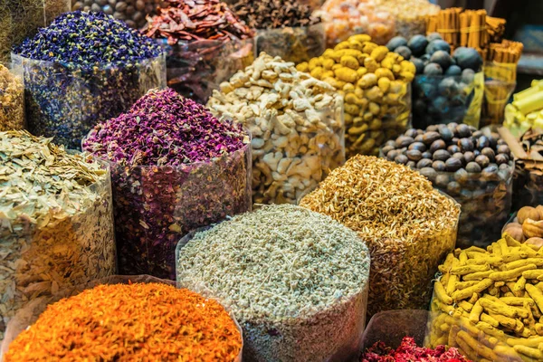Variedad Especias Hierbas Puesto Del Mercado Callejero Árabe Dubai Spice — Foto de Stock