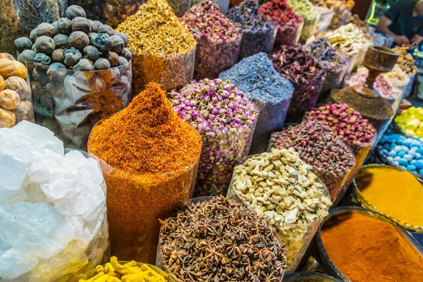 Variedad Especias Hierbas Puesto Del Mercado Callejero Árabe Dubai Spice — Foto de Stock