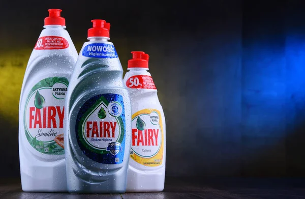 Plastic bottles of Fairy dish detergents — Stock Photo, Image