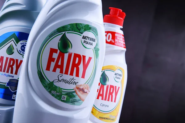 Plastic bottles of Fairy dish detergents — Stock Photo, Image