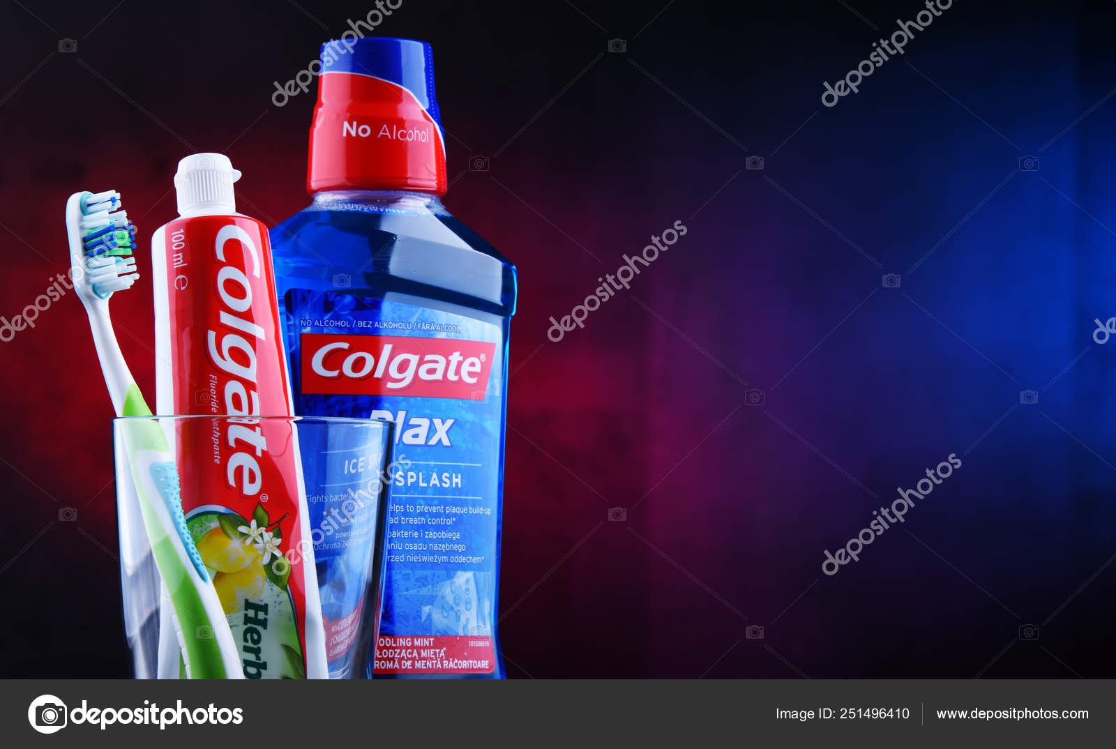 Composition with Colgate toothpaste and toothbrush Stock Editorial