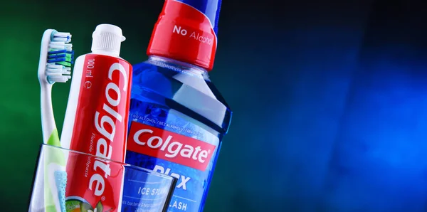 Composition with Colgate toothpaste and toothbrush — Stock Photo, Image
