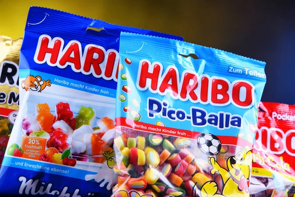 Packages of gummy candies produced by Haribo — Stock Photo, Image