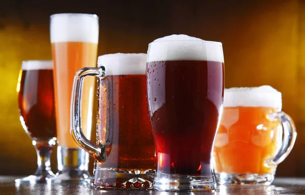 Composition with five glasses of beer — Stock Photo, Image