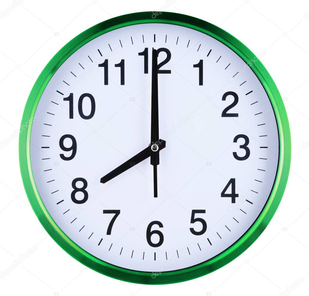 Wall clock isolated on white background. Eight oclock