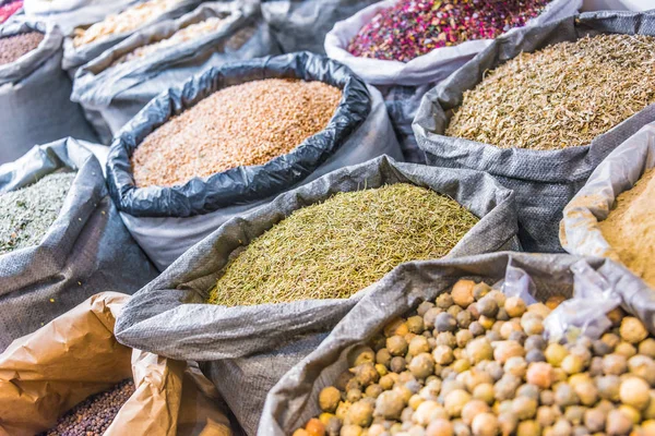 Dried food stuff sold in Dubai Souk, United Arab Emirates — Stock Photo, Image