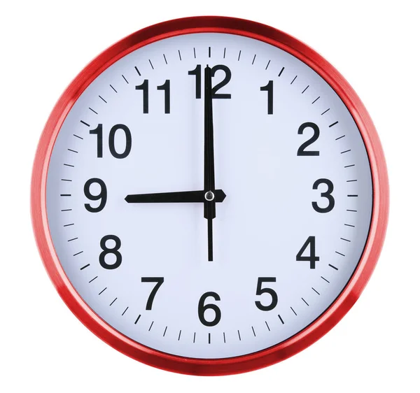 Zegar ścienny na białym tle. Dziewięć oclock — Zdjęcie stockowe