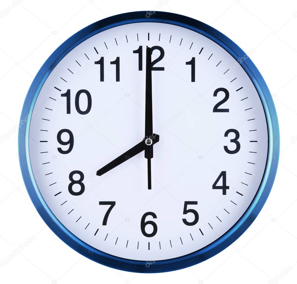 Wall clock isolated on white background. Eight oclock