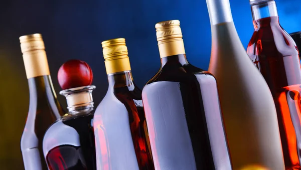 Bottles of assorted alcoholic beverages. — Stock Photo, Image