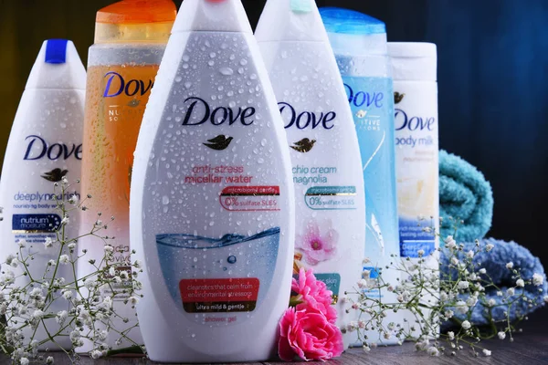 Variety of Dove products including body milk and anti-perspirant — Stock Photo, Image