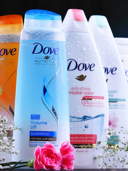 Variety of Dove products including body milk and anti-perspirant — Stock Photo, Image