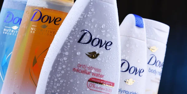 Variety of Dove products including body milk and anti-perspirant — Stock Photo, Image