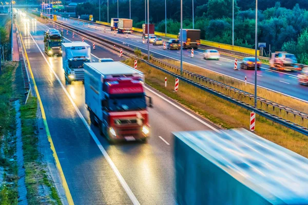 Trucks on four lane controlled-access highway in Poland — Stock Photo, Image