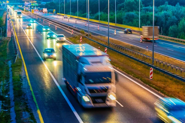 Trucks on four lane controlled-access highway in Poland — Stock Photo, Image