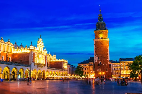 Main Market Square with Town Hall Tower in Krakow, Poland — Stock Photo, Image