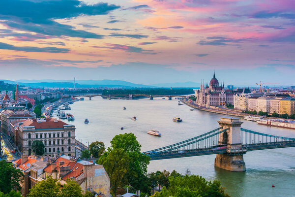 Panoramic view of Budapest after sunset