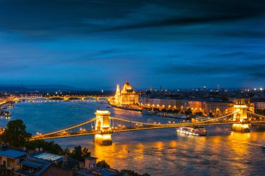 Panoramic view of Budapest by night clipart