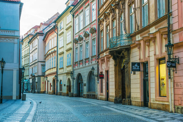 PRAGUE, CZECH REP - AUG 2, 2019: Historic architecture of downtown Prague, Czech Republic