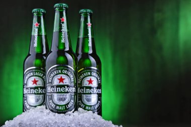 Three bottles of Heineken beer clipart