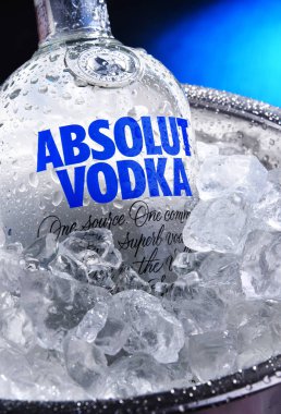 Ezilmiş buz ile kova Absolut Votka Şişe