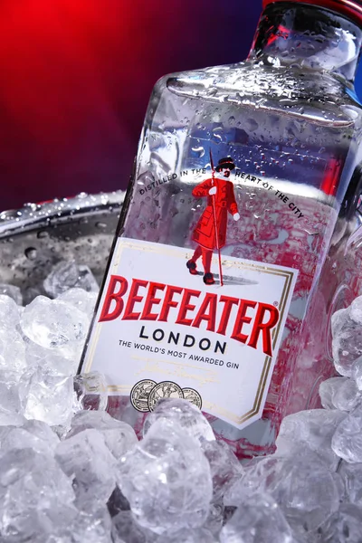 Garrafa de Beefeater Gin em balde com gelo picado — Fotografia de Stock