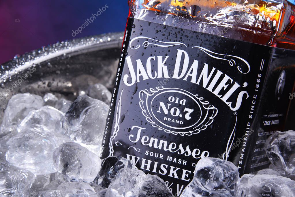 POZNAN, POL - SEP 5, 2019: Bottle of Jack Daniel's, a brand of the best selling American whiskey in the world,  produced by the Jack Daniel Distillery and owned by the Brown-Forman Corporation since 1956