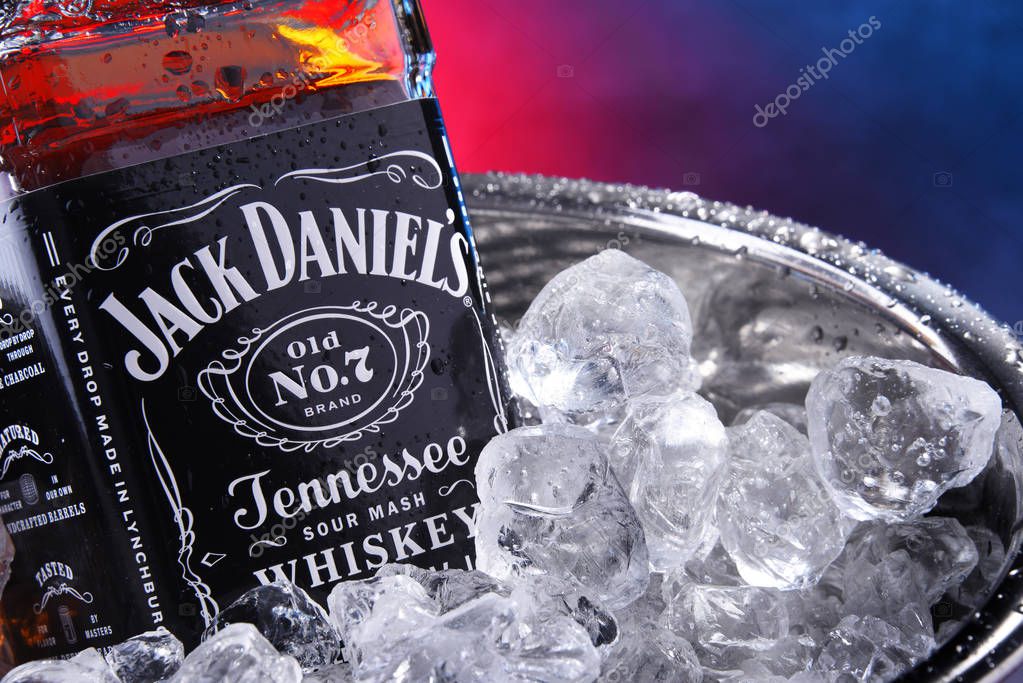 POZNAN, POL - SEP 5, 2019: Bottle of Jack Daniel's, a brand of the best selling American whiskey in the world,  produced by the Jack Daniel Distillery and owned by the Brown-Forman Corporation since 1956