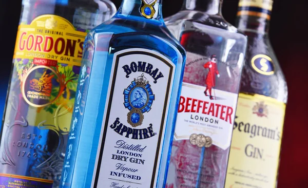 Négy üveg népszerű gin márka — Stock Fotó