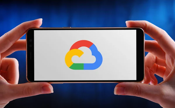 Poznan Pol Mai 2020 Smartphone Portable Affichant Logo Google Cloud — Photo